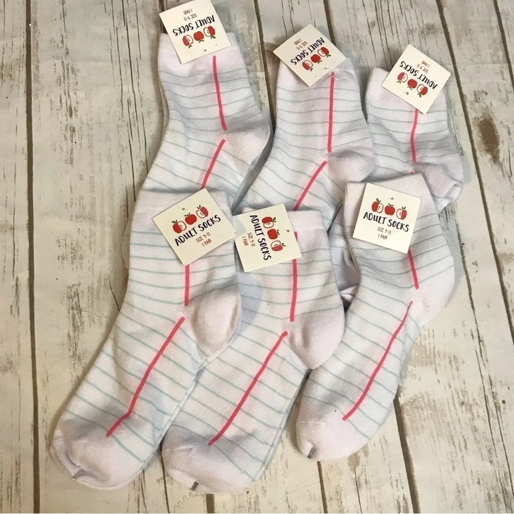 🦩 Notebook Paper Socks Set‎ of 6 Teacher Present gift professor fun socks